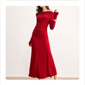 Commense Elegant Red Long Sleeve Dress